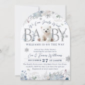 我々は冬のクマの男の赤ちゃんシャワーを待つことができる 招待状 (正面)