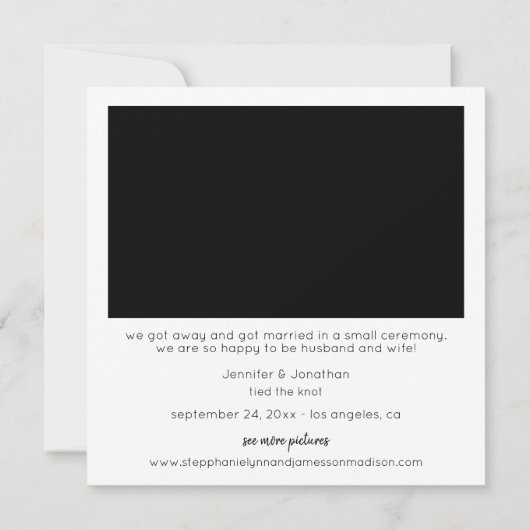 我々は即座に写真の発表を逃れた 招待状 (裏面)