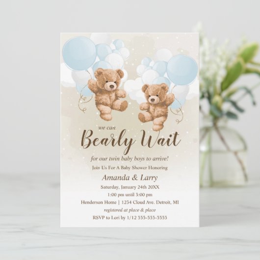 我々は双子の少年の赤ちゃんシャワーを待つことができる 招待状 (スタンド正面)