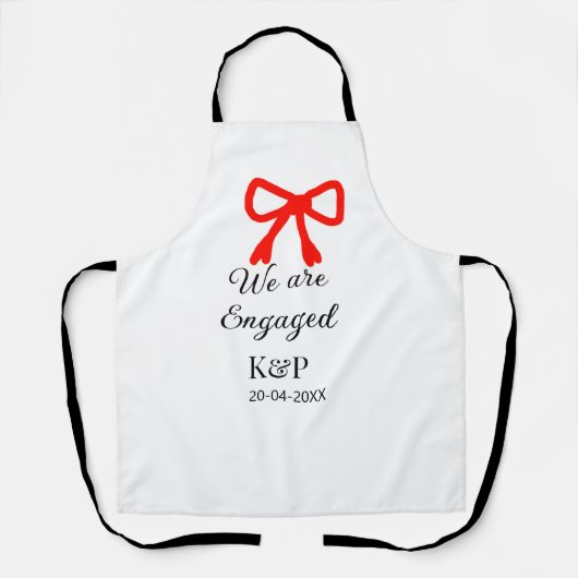我々は名前婚約した文字の赤い弓のモダン文字を追加 エプロン (正面)