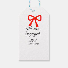 我々は名前婚約した文字の赤い弓のモダン文字を追加 ギフトタグ
