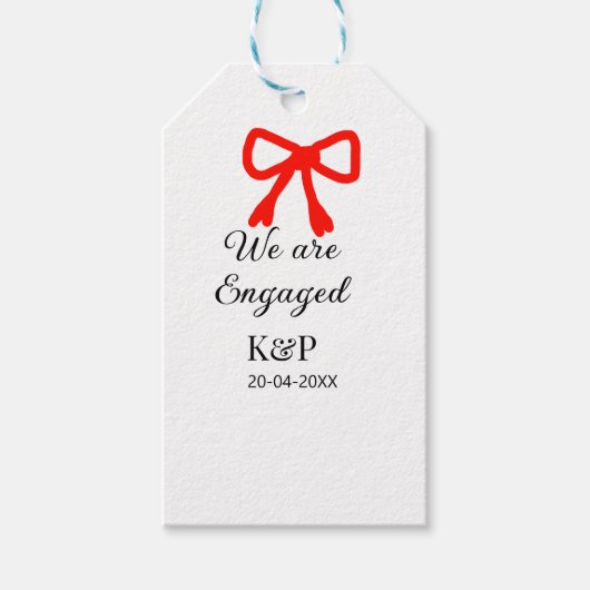 我々は名前婚約した文字の赤い弓のモダン文字を追加 ギフトタグ (正面)