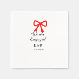 我々は名前婚約した文字の赤い弓のモダン文字を追加 スタンダードカクテルナプキン