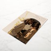 我々は垂直ボホアーチベージュフォト日付を保存する 箔招待状 (回転した状態)