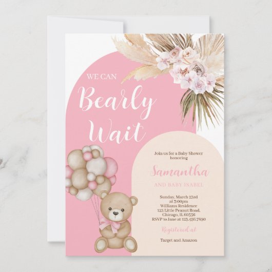 我々は女の子の赤ちゃんシャワーを待つことができる 招待状 (正面)