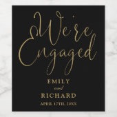 我々は婚約した婚約パーティブラックと金ゴールド ワインラベル (シングルラベル)