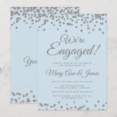 我々は婚約した!シルバーグリッター紙吹雪アイスブルー 招待状 (正面/裏面)