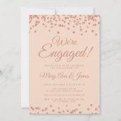 我々は婚約した!バラ金ゴールドグリッター紙吹雪赤面 招待状 (正面)