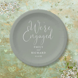 我々は婚約パーティ婚約したセージグリーン ペーパープレート