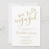我々は婚約パーティ婚約したフォトシック金ゴールド 招待状 (正面)