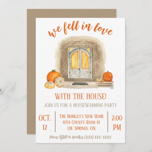 我々は家に恋に落ちた!引っ越し祝いパーティーパーティー 招待状 (正面/裏面)