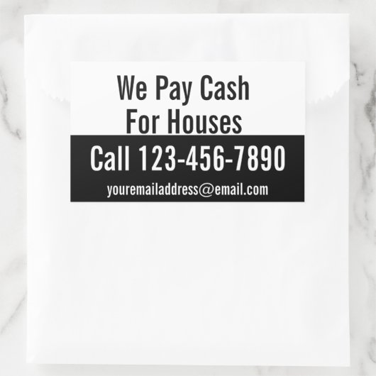 我々は家の白黒プロモーションのための現金を支払う 長方形シール (バッグ)