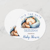 我々は寝て待つことができるテディベア赤ちゃんシャワー セーブザデート (正面/裏面)