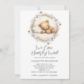 我々は寝て待つことができるテディベア赤ちゃんシャワー 招待状 (正面)