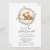 我々は寝て待つことができるテディベア赤ちゃんシャワー 招待状 (正面/裏面)