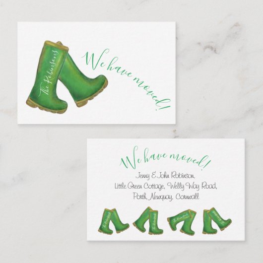 「我々は引っ越した」グリーン·ウェルリー·ブーツ 名刺 (正面/裏面)