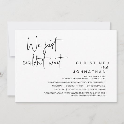 我々は待てなかった、の結婚駆け落ちパーティー 招待状 (正面)