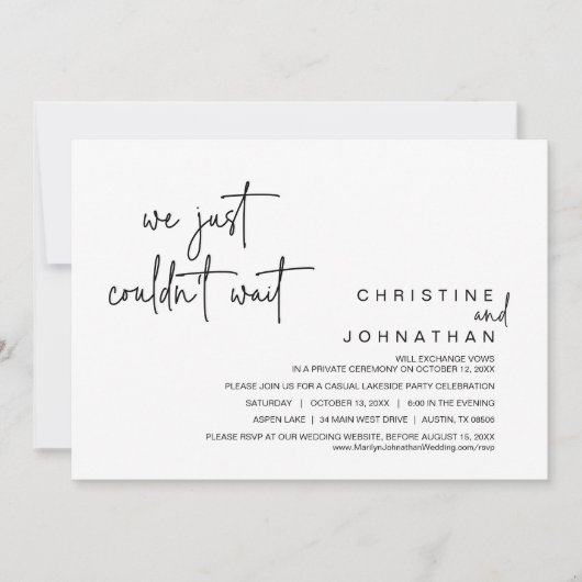 我々は待てなかった、の駆け結婚落ちディナー 招待状 (正面)