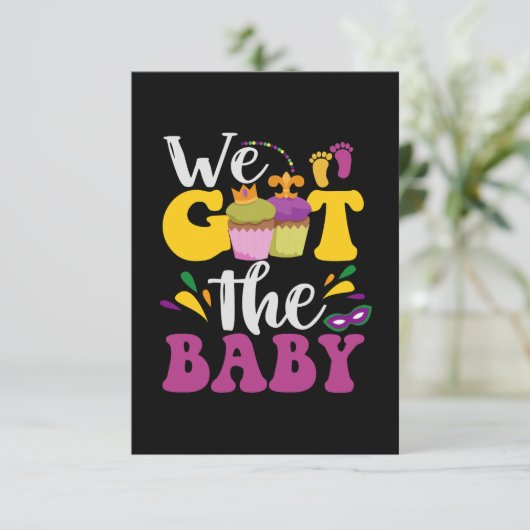 我々は得ベビーかわいい妊娠マルディグラスギフト サンキューカード (スタンド正面)