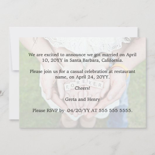 我々は得写真結婚発表を引っ張った 招待状 (裏面)