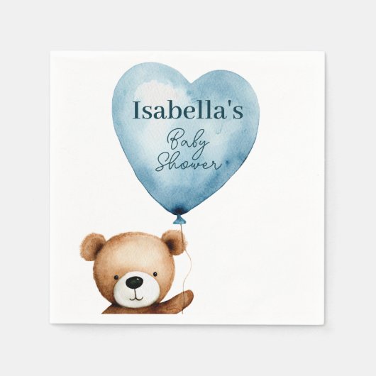 我々は心からブルーボーイベビーシャワー紙を待つ スタンダードカクテルナプキン (正面)