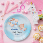 我々は心から待つことができるブルーベージュボーイベイビーシャワー ペーパープレート (パーティー)
