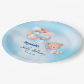 我々は心から待つことができるブルーベージュボーイベイビーシャワー ペーパープレート (アングル)