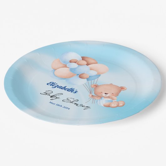 我々は心から待つことができるブルーベージュボーイベイビーシャワー ペーパープレート (アングル)