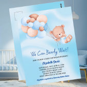 我々は心から待つことができるブルーベージュボーイベイビーシャワー ポストカード