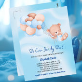我々は心から待つことができるブルーベージュボーイベイビーシャワー ポストカード