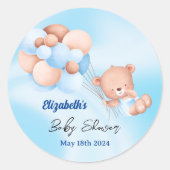 我々は心から待つことができるブルーベージュボーイベイビーシャワー ラウンドシール (正面)