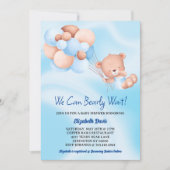 我々は心から待つことができるブルーベージュボーイベイビーシャワー 招待状 (正面)