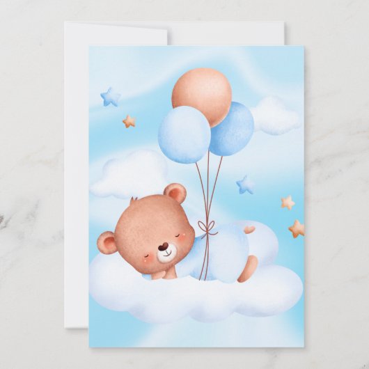 我々は心から待つことができるブルーベージュボーイベイビーシャワー 招待状 (裏面)