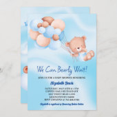 我々は心から待つことができるブルーベージュボーイベイビーシャワー 招待状 (正面/裏面)