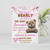 我々は心から待つことができる |ピンクテディベア赤ちゃんシャワー 招待状 (スタンド正面)