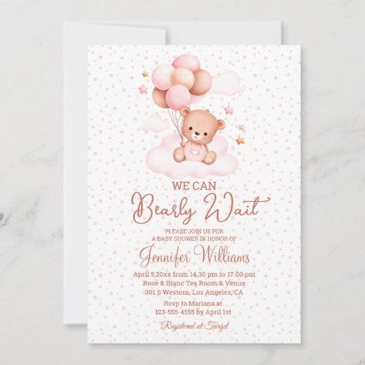 我々は心を待つことができる女の子の赤ちゃんシャワー茶色のアーチ 招待状 (正面)