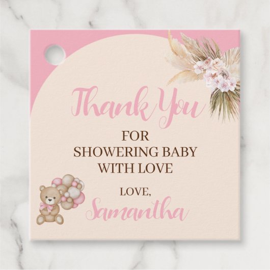 我々は心底待ち女の子の赤ちゃんシャワーメッセージカード フェイバータグ (正面)