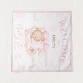 我々は心底待ち女の子の赤ちゃんシャワー歓迎サイン タペストリー (正面(横))