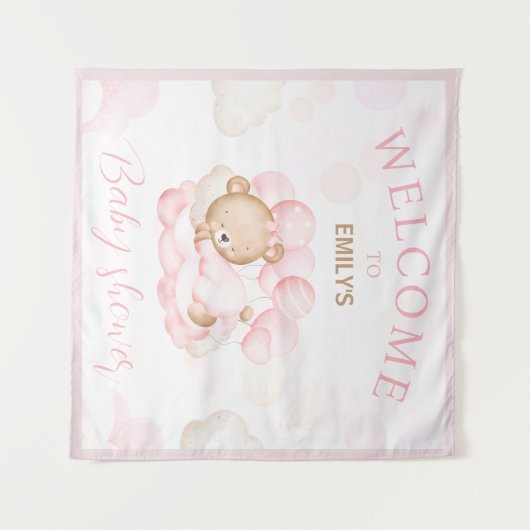 我々は心底待ち女の子の赤ちゃんシャワー歓迎サイン タペストリー (正面(横))