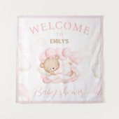 我々は心底待ち女の子の赤ちゃんシャワー歓迎サイン タペストリー (正面)