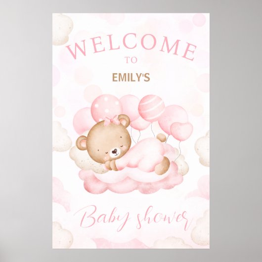 我々は心底待ち女の子の赤ちゃんシャワー歓迎サイン ポスター (正面)