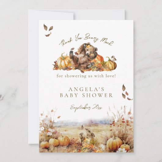 我々は心待ちできる秋の森の赤ちゃんシャワー サンキューカード (正面)