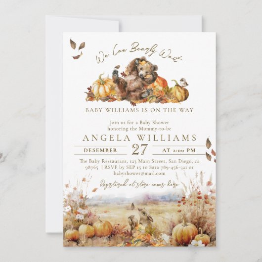 我々は心待ちできる秋の森の赤ちゃんシャワー 招待状 (正面)