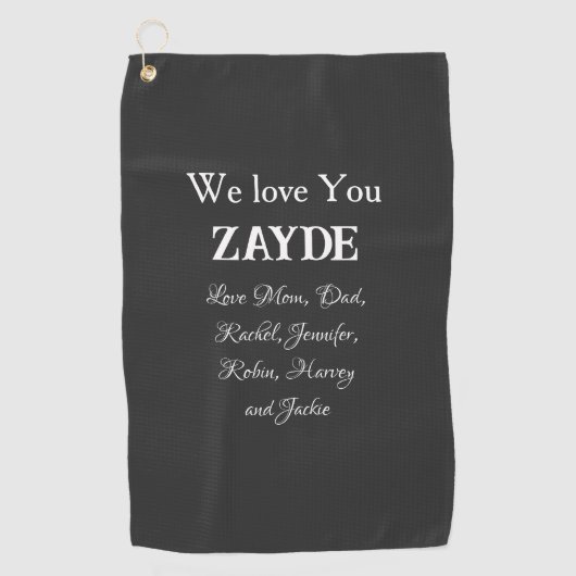 我々は愛してあなたザイデギフトユダヤ人のおじいちゃん子供の名前 ゴルフタオル (正面)