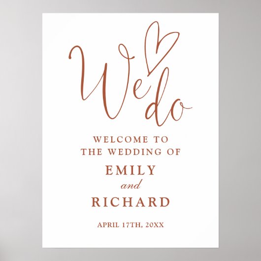 我々は愛するハートテラコッタ結婚のウェルカムサイン ポスター (正面)