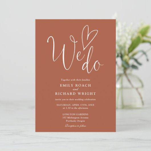 我々は愛するハート写真テラコッタ結婚の 招待状 (スタンド正面)