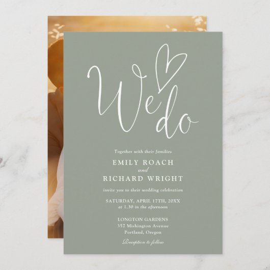 我々は愛するハート写真Sage Green 結婚's 招待状 (正面/裏面)