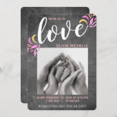 我々は愛でChalkboard写真ベビーガール誕生 案内状 (正面/裏面)