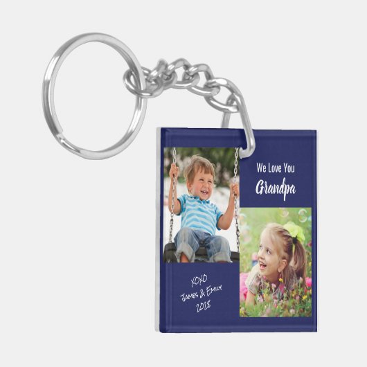 我々は愛のおじいちゃんパーソナライズされた写真ブルーキー キーホルダー (正面左)