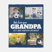 我々は愛Grandpaネイビーブルー4フォトチャイルドファミリー フリースブランケット (正面)